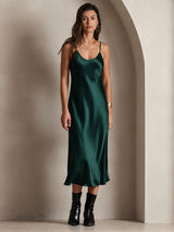 [Dunkelgrün] SilkSilky-DE Sleeveless V Neck Kleider 007