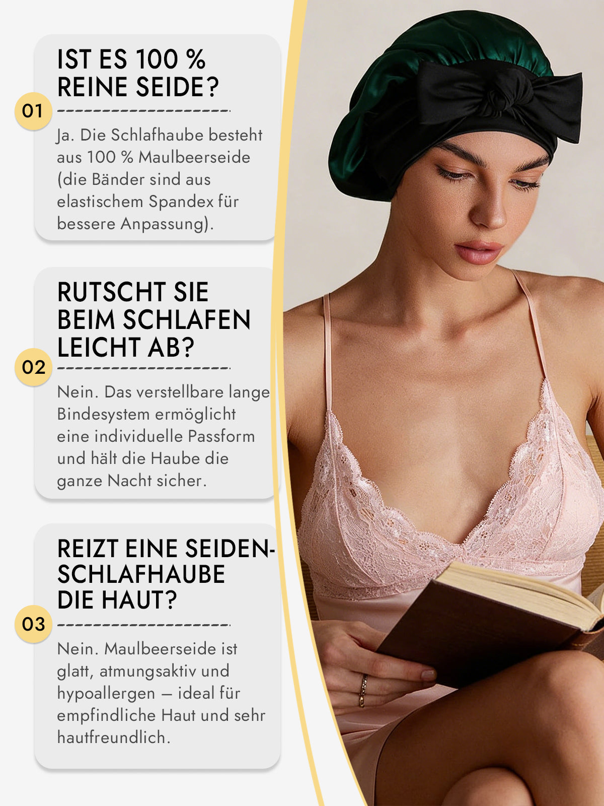 [Dunkelgrün] SilkSilky-DE Reine Seide Sleep Cap 006