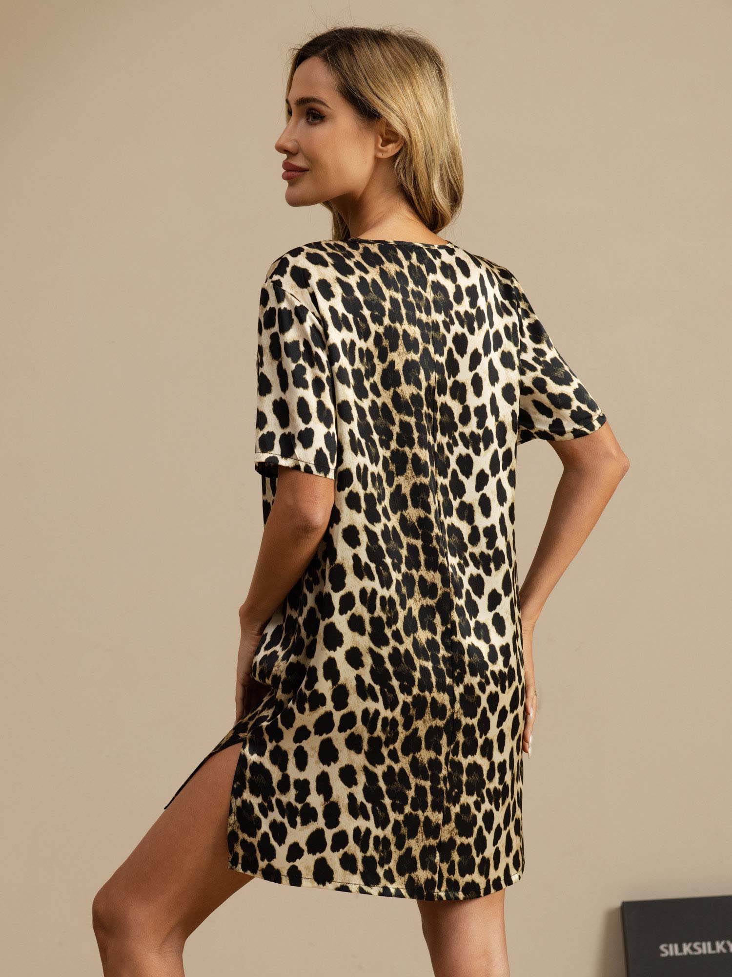 [Leopard] SilkSilky-DE Half Sleeve V Neck Nachthemden 002