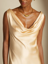 [Champagner] SilkSilky-DE Sleeveless Cowl Neck Kleider 003