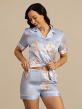 [Hellblau] SilkSilky-DE Short Sleeve Notch-Kragen Damen Pyjamas 004