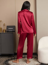 [Rotwein] SilkSilky-DE Long Sleeve Notch-Kragen Damen Pyjamas 002