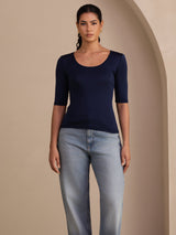 [Dunkelblau] SilkSilky-DE Half Sleeve T-Shirt 003