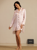[Rosa] SilkSilky-DE Long Sleeve Lapel Collar Schlafhemd 007