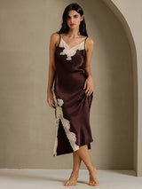 [Kaffee] SilkSilky-DE Sleeveless V Neck Nachthemden 003