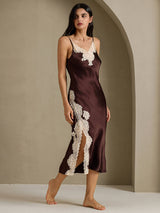 [Kaffee] SilkSilky-DE Sleeveless V Neck Nachthemden 007