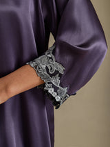 [Lilagrau] SilkSilky-DE 3/4 Sleeve Damen Morgenmantel 004