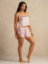 [Rosa] SilkSilky-DE Spaghettiträger Tiefer Rundhalsausschnitt Camisole-Set 007