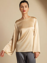 [Champagner] SilkSilky-DE Long Sleeve Boat Neck Bluse 001