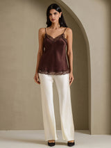 [Braun] SilkSilky-DE Spaghetti Strap V Neck Cami Top 008