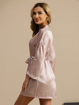 [Rosa Herz Geo] SilkSilky-DE Langärmelig Damen Morgenmantel 004