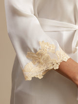 [Weiß] SilkSilky-DE 3/4 Sleeve Damen Morgenmantel 006