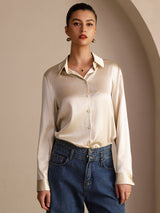 [Reisbeige] SilkSilky-DE Long Sleeve Lapel Collar Damenhemd 003