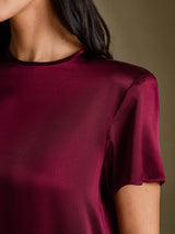 [Dunkelrot] SilkSilky-DE Short Sleeve Crew Neck Kleider 004
