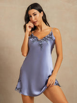 [Stahlblau] SilkSilky-DE Sleeveless V Neck Nachthemden 001