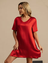 [Rotwein] SilkSilky-DE Half Sleeve V Neck Nachthemden 003