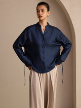 [Dunkelblau] SilkSilky-DE Long Sleeve Blouse 001
