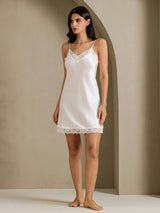 [Weiß] SilkSilky-DE Sleeveless V Neck Nachthemden 009