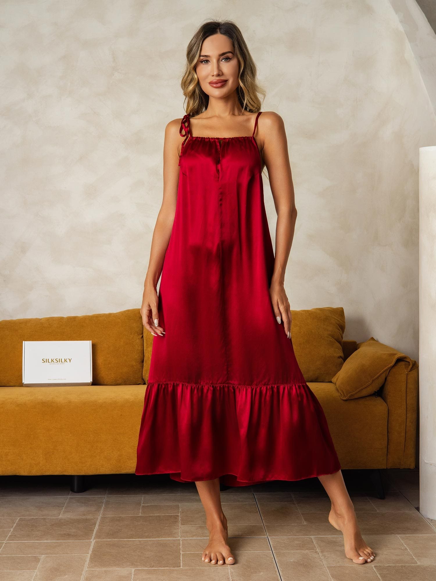 [Rotwein] SilkSilky-DE Reine Seide Nightgown 001