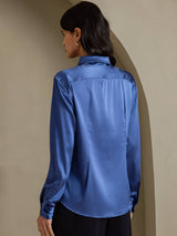 [Echtes Petrol] SilkSilky-DE Long Sleeve Lapel Collar Damenhemd 002