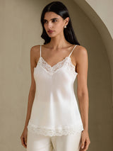 [Weiß] SilkSilky-DE Spaghetti Strap V Neck Cami Top 006