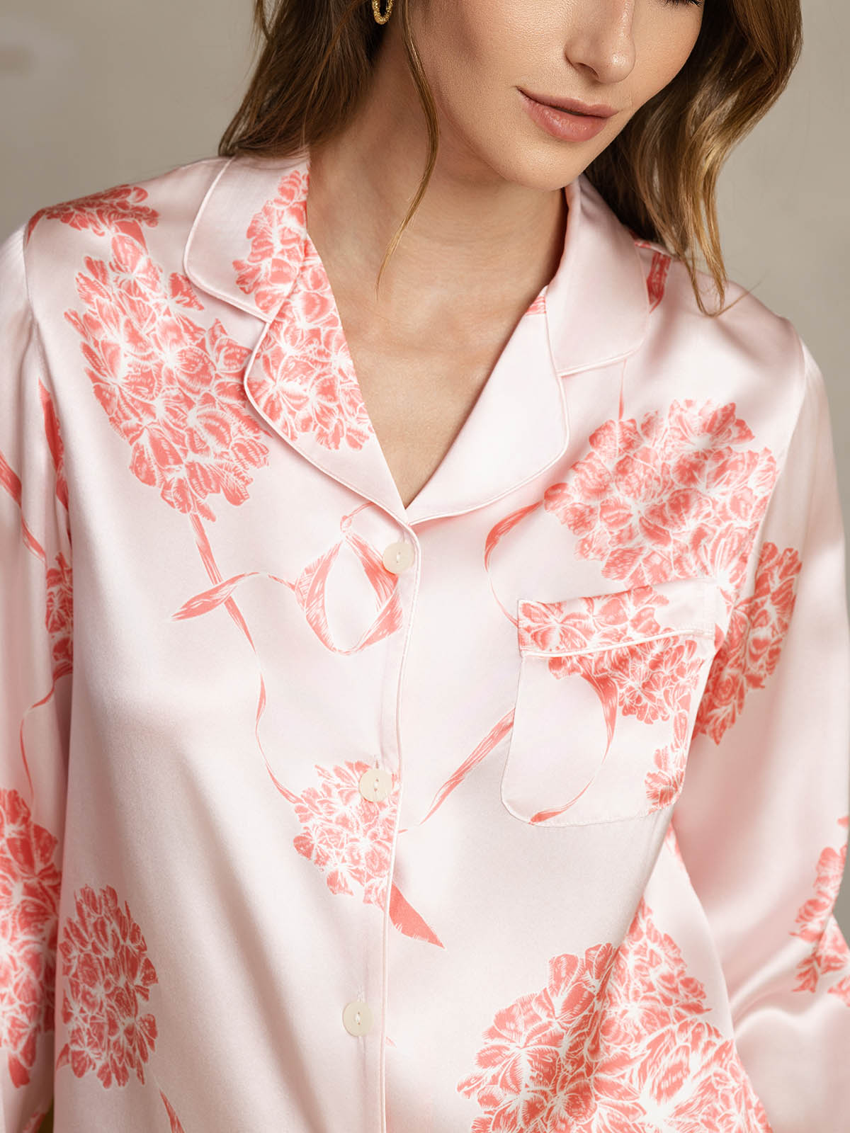 [Korallenblumen] SilkSilky-DE Reine Seide Womens Pajamas 005