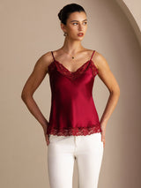 [Rotwein] SilkSilky-DE Spaghetti Strap V Neck Cami Top 004