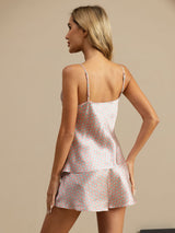 [Rosa Herz Geo] SilkSilky-DE 19Momme Spaghettiträger V Ausschnitt Camisole-Set 002