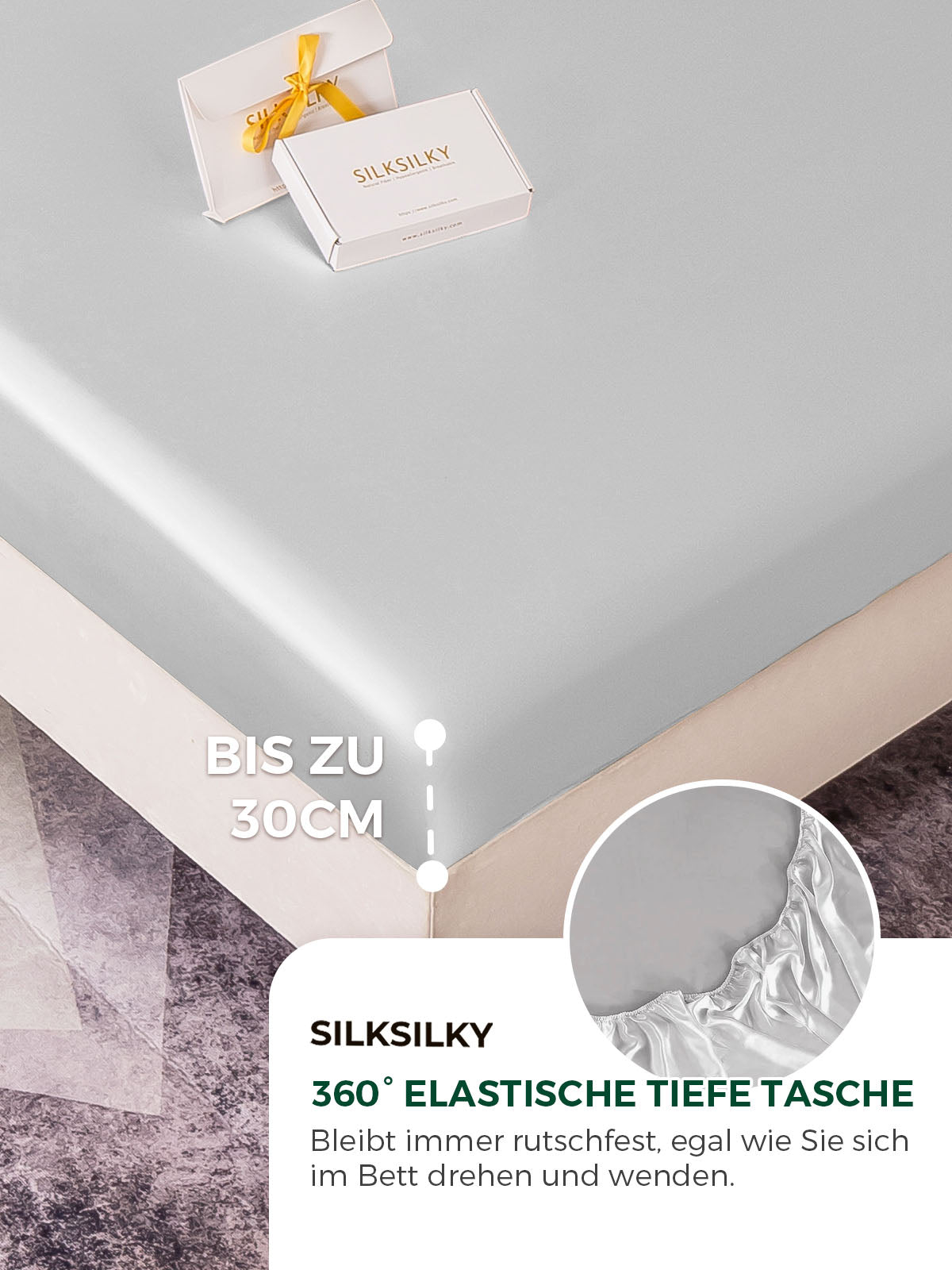[Silber] SilkSilky-DE 19Momme Reine Seide Sheet 004