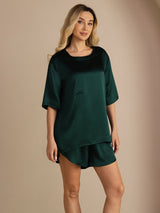 [Dunkelgrün] SilkSilky-DE Short Sleeve Round Neck Damen Pyjamas 003