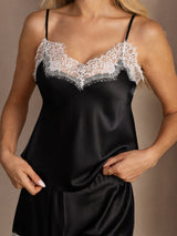 [Schwarz] SilkSilky-DE Sleeveless V Neck Camisole-Set 004