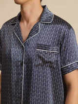 [Marine Ginkgo] SilkSilky-DE Kurzärmelig Notch-Kragen Herren Pyjamas 009