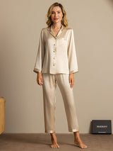 [Champagner] SilkSilky-DE Long Sleeve Notch-Kragen Damen Pyjamas 001