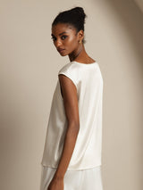 [Weiß] SilkSilky-DE Cap Sleeve Round Neck T-Shirt 005