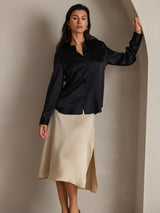 [Schwarz] SilkSilky-DE Long Sleeve Lapel Collar Damenhemd 001