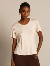 [Beige] SilkSilky-DE Kurzärmelig Rundhalsausschnitt T-Shirt 005