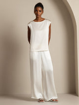 [Weiß] SilkSilky-DE Cap Sleeve Round Neck T-Shirt 009