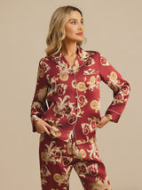 [Weinroter Drache] SilkSilky-DE Long Sleeve Notch-Kragen Damen Pyjamas 003
