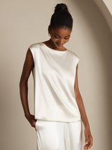 [Weiß] SilkSilky-DE Cap Sleeve Round Neck T-Shirt 007