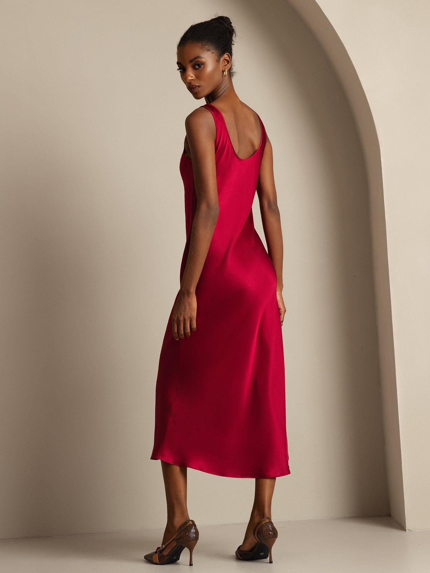 [Rotwein] SilkSilky-DE Reine Seide Dress 002,