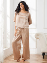 [Champagner] SilkSilky-DE Half Sleeve Round Neck Damen Pyjamas 006