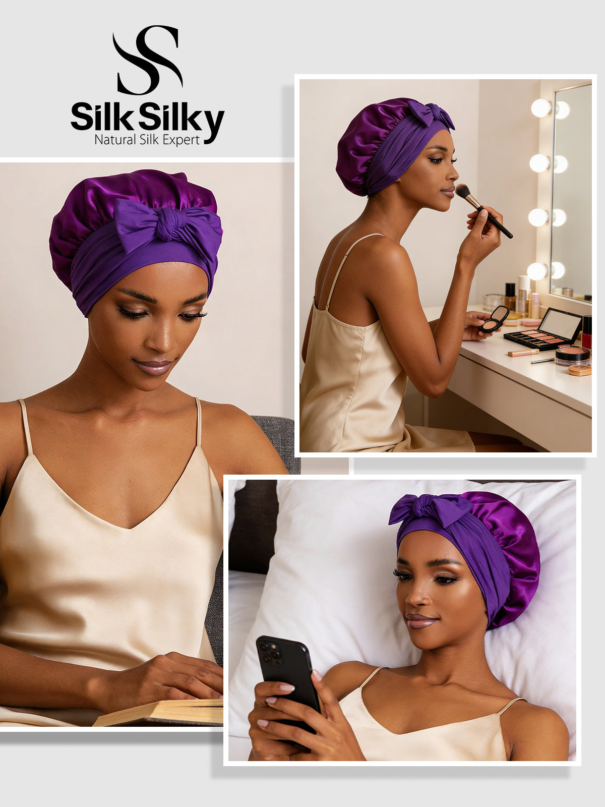 [Violett] SilkSilky-DE Reine Seide Sleep Cap 005