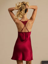 [Rotwein] SilkSilky-DE Sleeveless Deep V Neck Nachthemden 002
