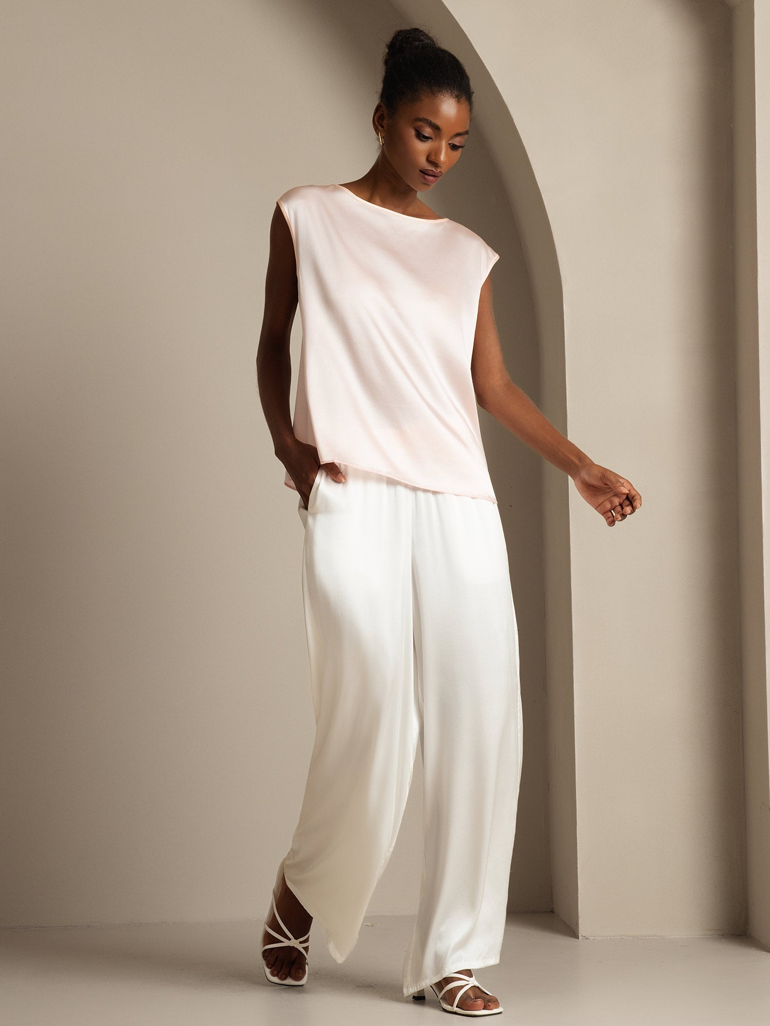 [Rosa] SilkSilky-DE 19Momme Seide Womens T-Shirt 004,