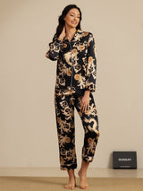 [Schwarzer Drache] SilkSilky-DE Long Sleeve Notch-Kragen Damen Pyjamas 008