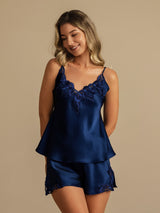 [Dunkelblau] SilkSilky-DE Sleeveless V Neck Camisole-Set 001