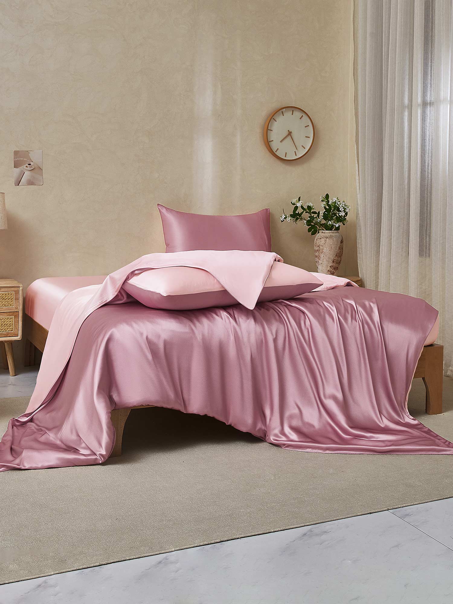 [BlassesMauve+Hellrosa] SilkSilky-DE 25Momme Reine Seide Bedding Set 002,