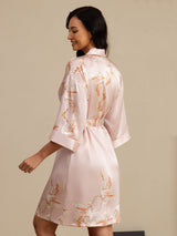 [Rosa] SilkSilky-DE 19Momme 3/4-lange Ärmel Damen Morgenmantel 002