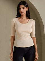 [Beige] SilkSilky-DE Half Sleeve T-Shirt 003
