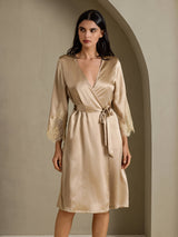 [Champagner] SilkSilky-DE 3/4 Sleeve Damen Morgenmantel 006
